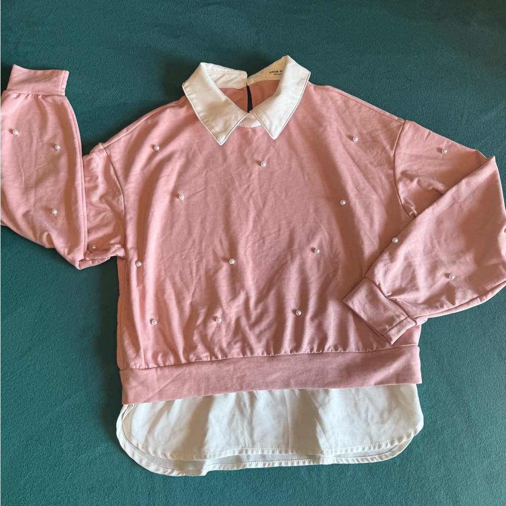 SHEIN Pink and White Layered Sweatshirt